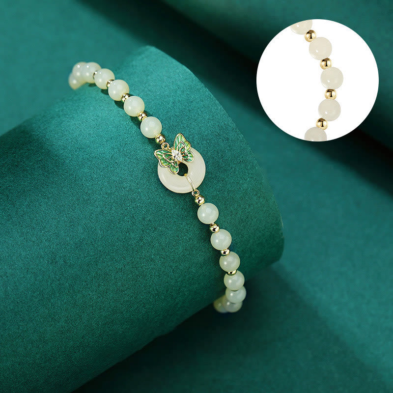 Wear FengShui 925 Sterling Silver Natural Hetian Jade Peace Buckle Butterfly Zircon Luck Bracelet Necklace Pendant