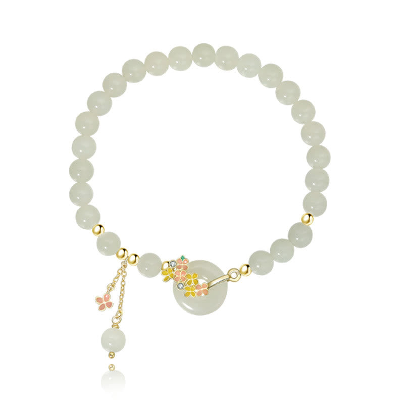 Wear FengShui 925 Sterling Silver Natural Hetian Jade Osmanthus Flowers Peace Buckle Zircon Luck Bracelet Necklace Pendant