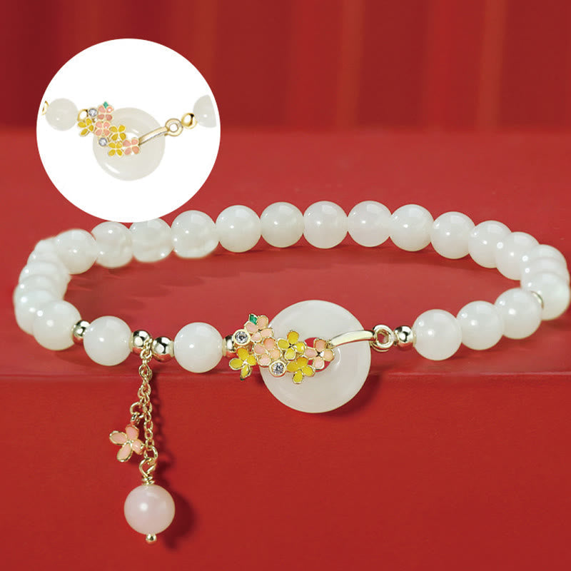 Wear FengShui 925 Sterling Silver Natural Hetian Jade Osmanthus Flowers Peace Buckle Zircon Luck Bracelet Necklace Pendant