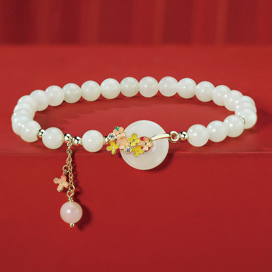 Wear FengShui 925 Sterling Silver Natural Hetian Jade Osmanthus Flowers Peace Buckle Zircon Luck Bracelet Necklace Pendant