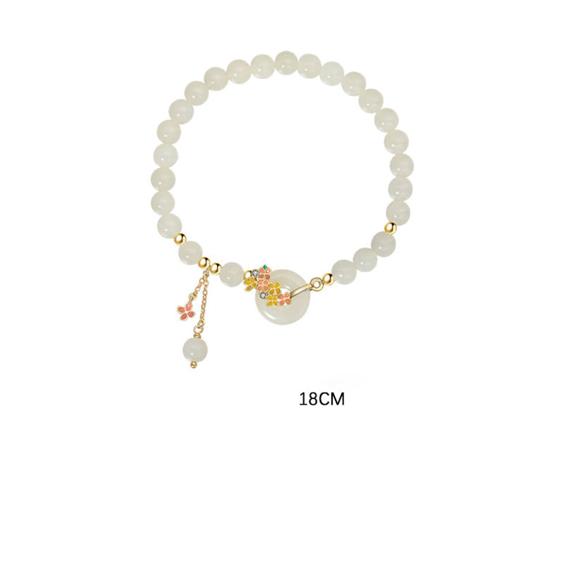 Wear FengShui 925 Sterling Silver Natural Hetian Jade Osmanthus Flowers Peace Buckle Zircon Luck Bracelet Necklace Pendant