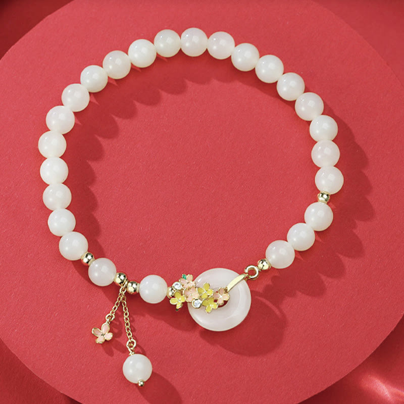 Wear FengShui 925 Sterling Silver Natural Hetian Jade Osmanthus Flowers Peace Buckle Zircon Luck Bracelet Necklace Pendant