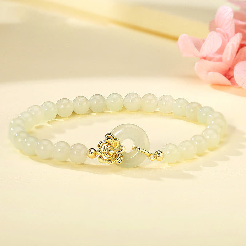 Wear FengShui 925 Sterling Silver Natural Hetian Jade Autumn Chrysanthemum Peace Buckle Prosperity Bracelet