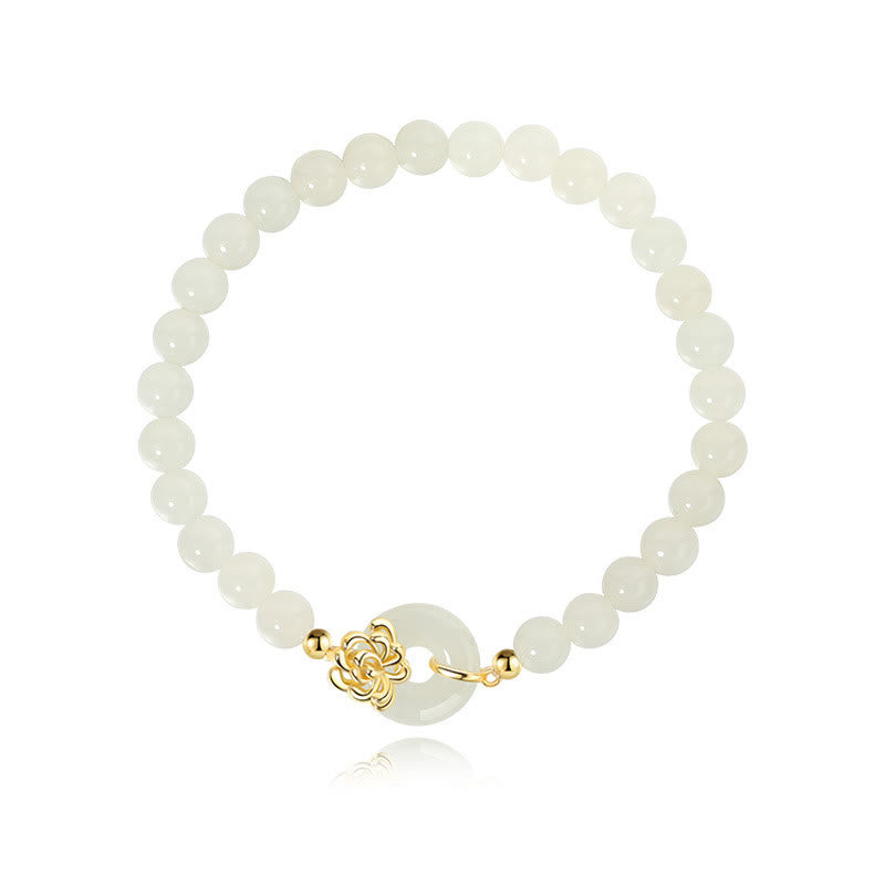 Wear FengShui 925 Sterling Silver Natural Hetian Jade Autumn Chrysanthemum Peace Buckle Prosperity Bracelet