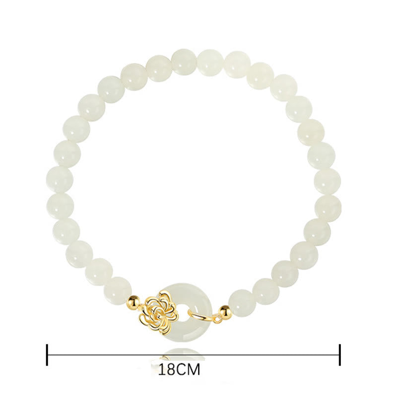 Wear FengShui 925 Sterling Silver Natural Hetian Jade Autumn Chrysanthemum Peace Buckle Prosperity Bracelet