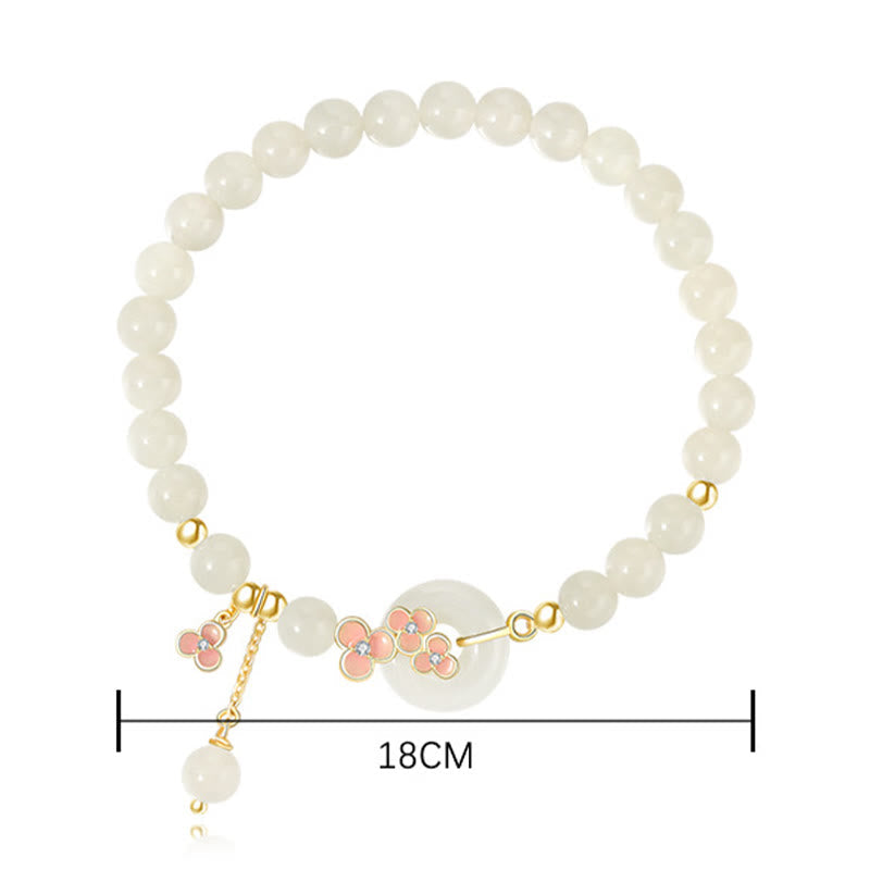 Wear FengShui 925 Sterling Silver Natural Hetian Jade Peach Blossom Peace Buckle Zircon Luck Bracelet Necklace Pendant