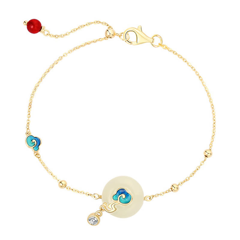 Wear FengShui 925 Sterling Silver Natural Hetian Jade Auspicious Clouds Abundance Bracelet