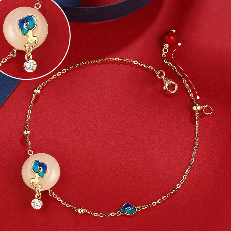 Wear FengShui 925 Sterling Silver Natural Hetian Jade Auspicious Clouds Abundance Bracelet