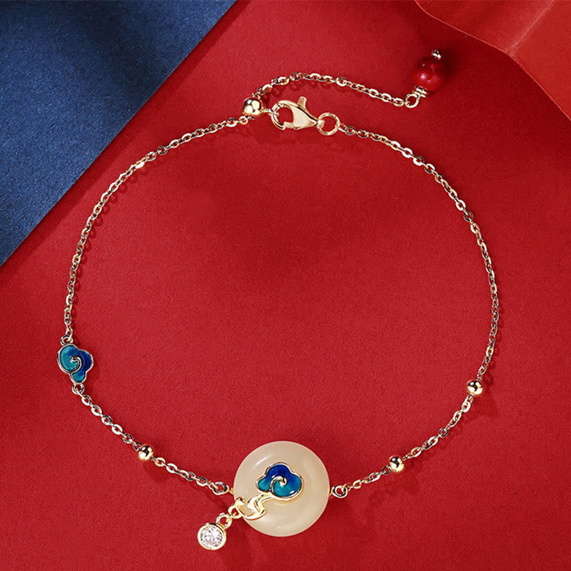 Wear FengShui 925 Sterling Silver Natural Hetian Jade Auspicious Clouds Abundance Bracelet