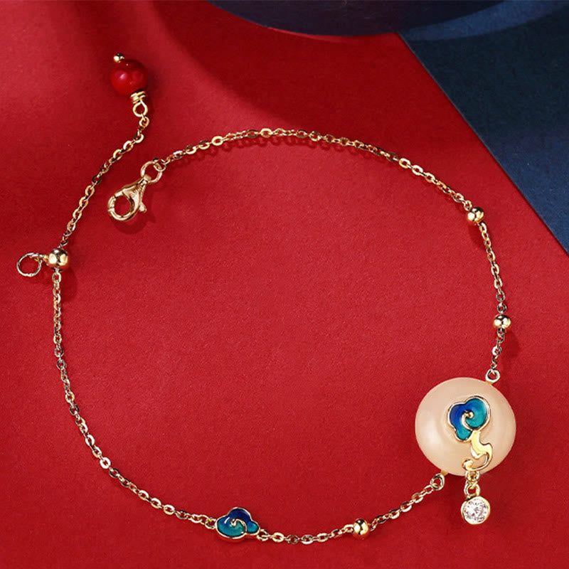 Wear FengShui 925 Sterling Silver Natural Hetian Jade Auspicious Clouds Abundance Bracelet