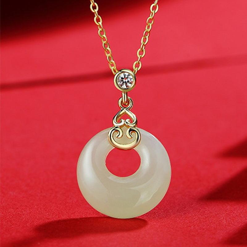 Wear FengShui 925 Sterling Silver Natural Hetian Jade Gourd Peace Buckle Zircon Luck Bracelet Necklace Pendant Earrings