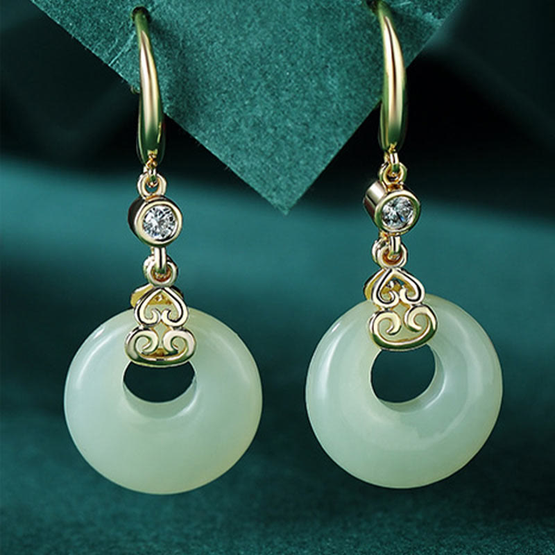 Wear FengShui 925 Sterling Silver Natural Hetian Jade Gourd Peace Buckle Zircon Luck Bracelet Necklace Pendant Earrings
