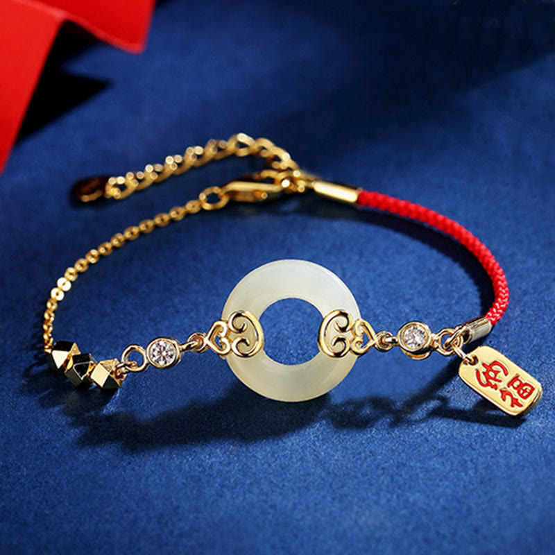 Wear FengShui 925 Sterling Silver Natural Hetian Jade Gourd Peace Buckle Zircon Luck Bracelet Necklace Pendant Earrings