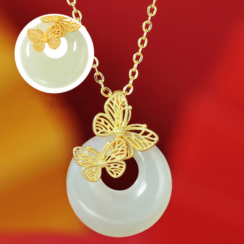 Wear FengShui 925 Sterling Silver Natural Hetian Jade Butterfly Prosperity Necklace Pendant