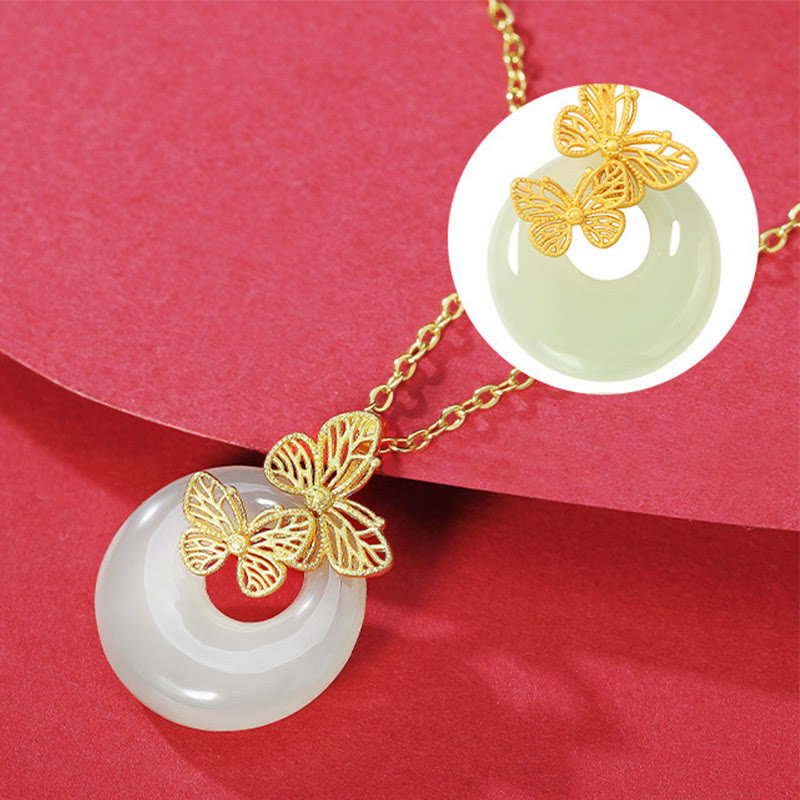 Wear FengShui 925 Sterling Silver Natural Hetian Jade Butterfly Prosperity Necklace Pendant