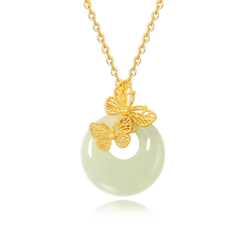 Wear FengShui 925 Sterling Silver Natural Hetian Jade Butterfly Prosperity Necklace Pendant