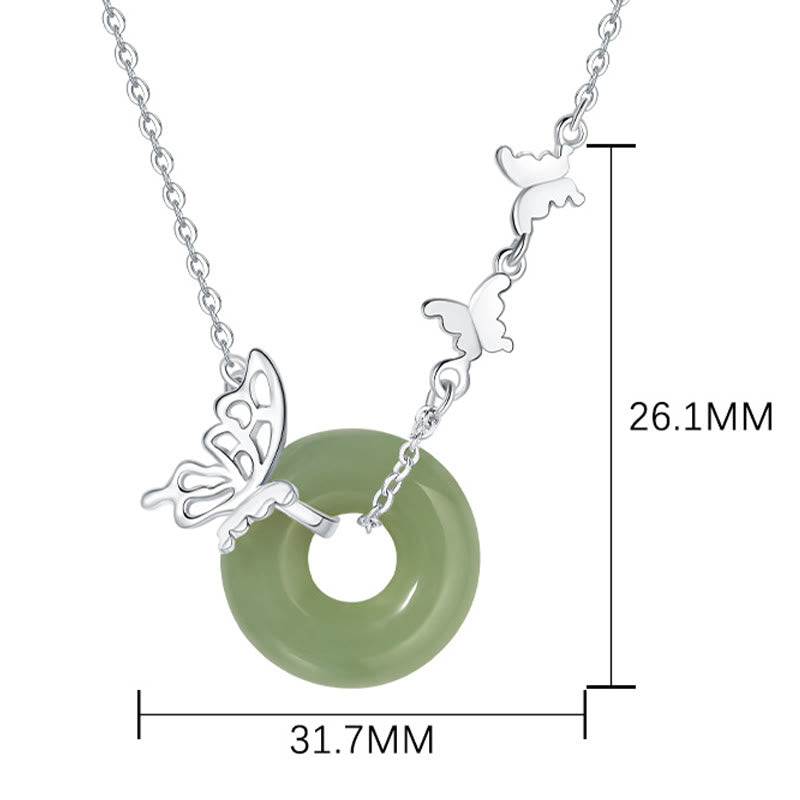 Wear FengShui 925 Sterling Silver Natural Hetian Jade Peace Buckle Butterfly Luck Prosperity Bracelet Necklace Pendant