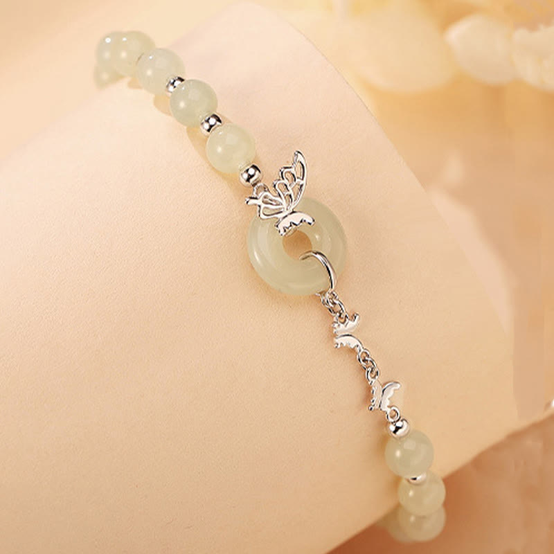 Wear FengShui 925 Sterling Silver Natural Hetian Jade Peace Buckle Butterfly Luck Prosperity Bracelet Necklace Pendant