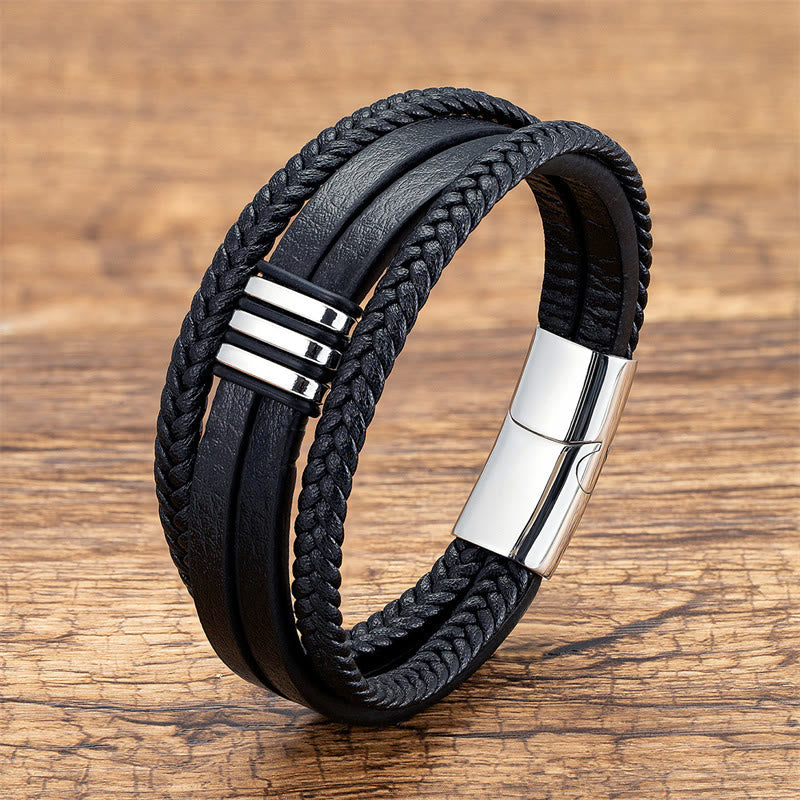 Wear FengShui Handmade Braided Leather Calm Titanium Steel Buckle Bracelet