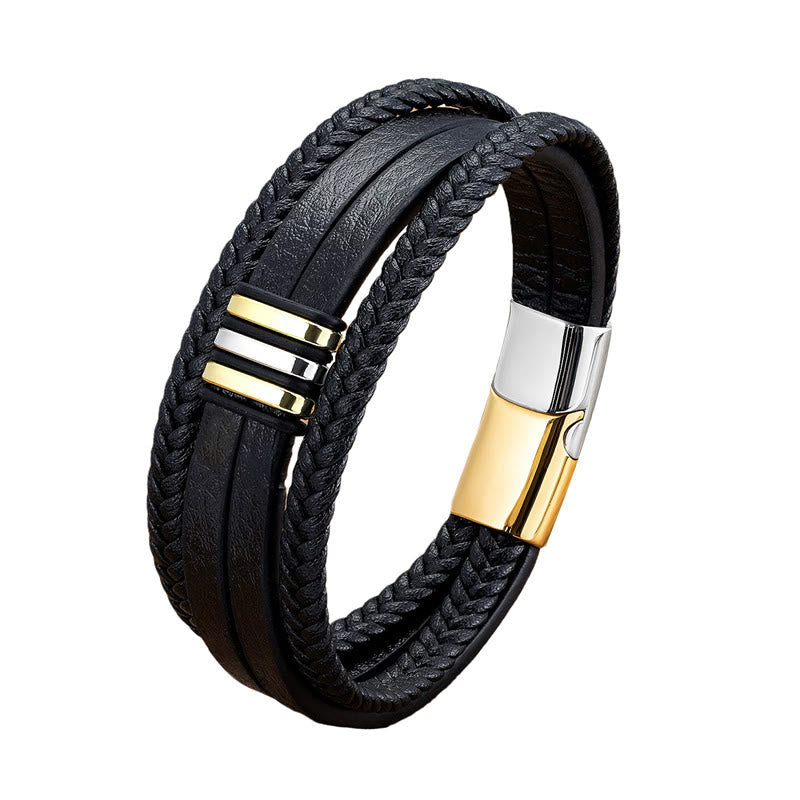 Wear FengShui Handmade Braided Leather Calm Titanium Steel Buckle Bracelet
