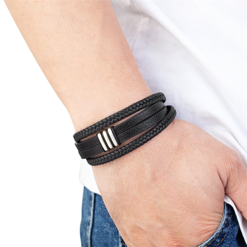 Wear FengShui Handmade Braided Leather Calm Titanium Steel Buckle Bracelet