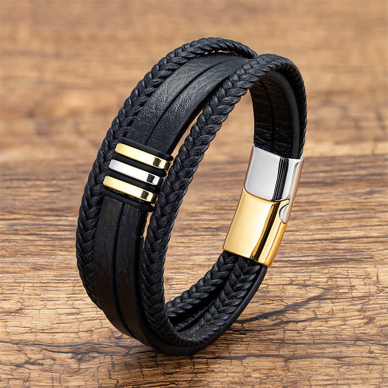 Wear FengShui Handmade Braided Leather Calm Titanium Steel Buckle Bracelet