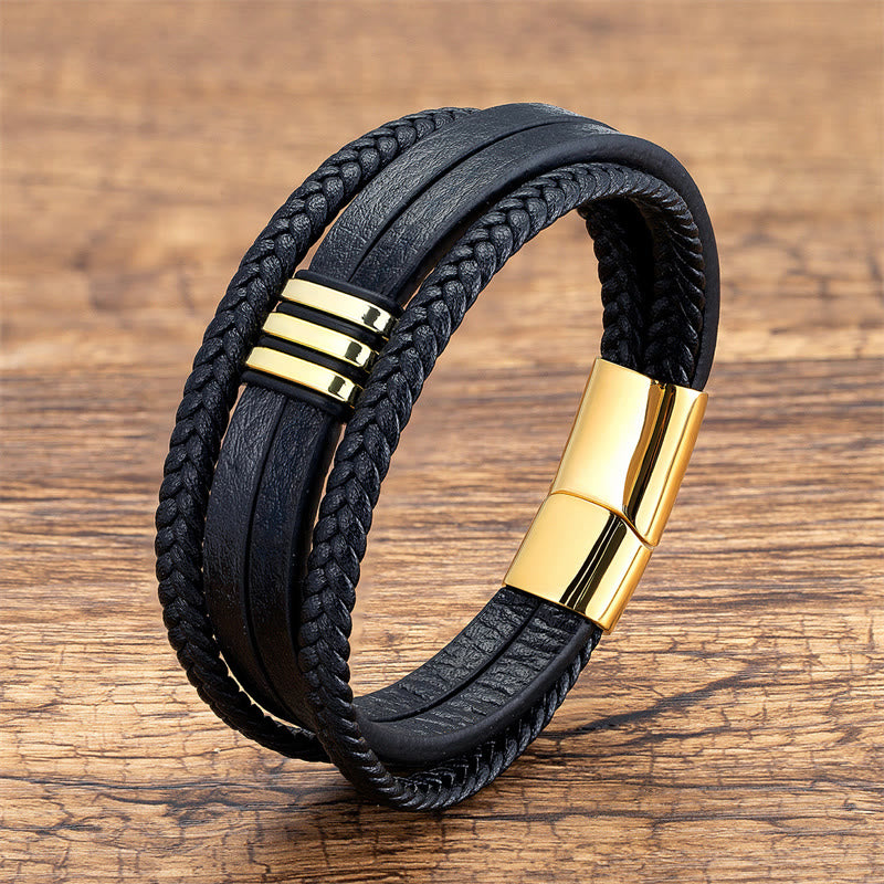 Wear FengShui Handmade Braided Leather Calm Titanium Steel Buckle Bracelet