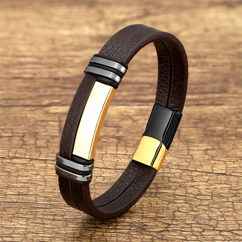 Wear FengShui Brown Leather Titanium Steel Buckle Balance Bracelet