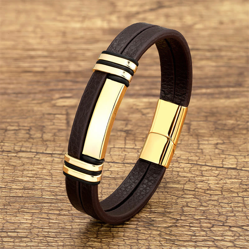 Wear FengShui Brown Leather Titanium Steel Buckle Balance Bracelet