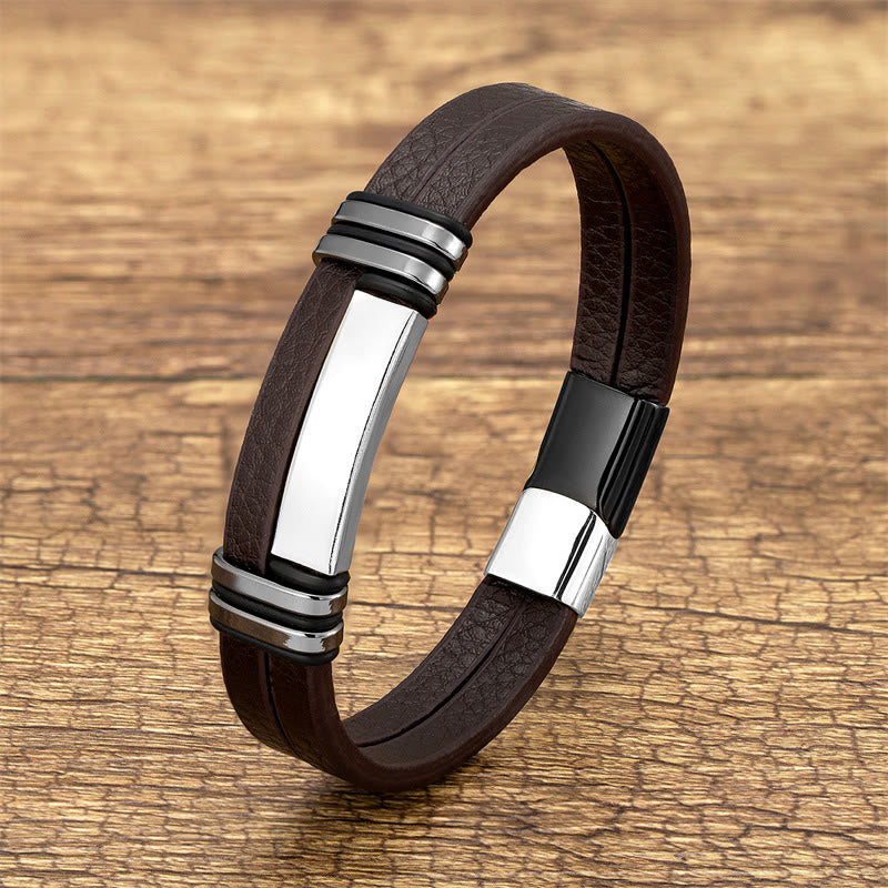Wear FengShui Brown Leather Titanium Steel Buckle Balance Bracelet