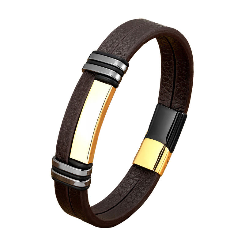 Wear FengShui Brown Leather Titanium Steel Buckle Balance Bracelet