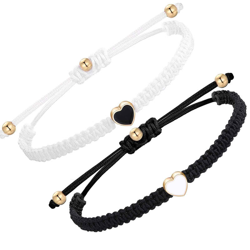 Wear FengShui 2Pcs Handmade Braided Rope Love Heart Luck Couple Bracelet