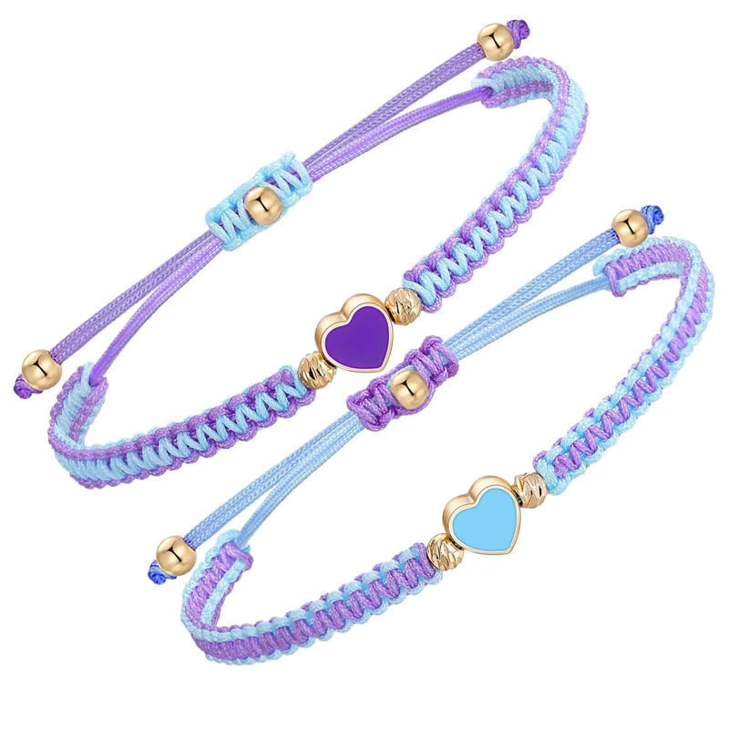 Wear FengShui 2Pcs Handmade Braided Rope Love Heart Luck Couple Bracelet