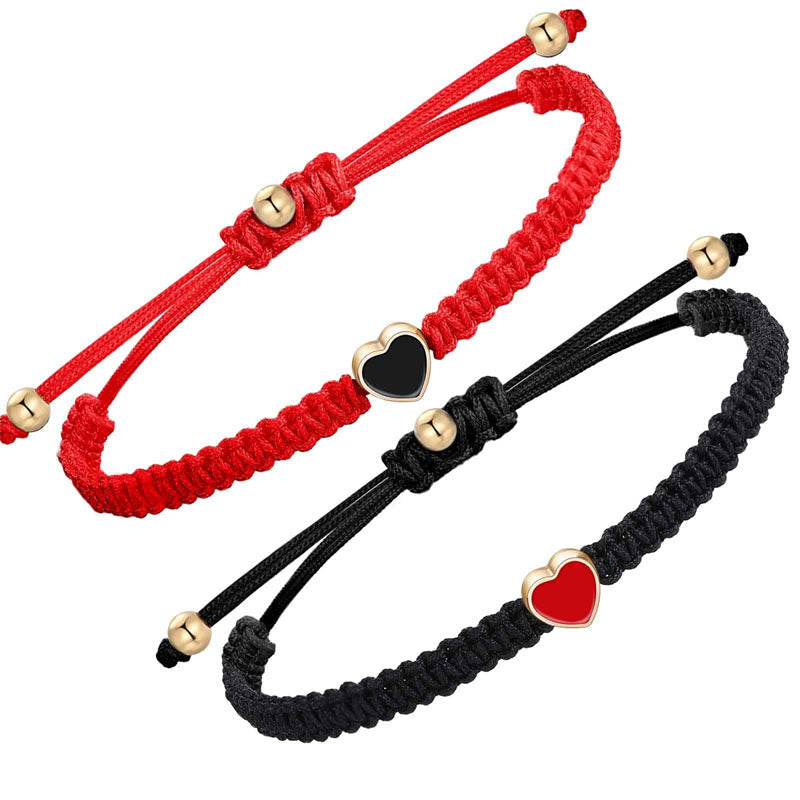 Wear FengShui 2Pcs Handmade Braided Rope Love Heart Luck Couple Bracelet