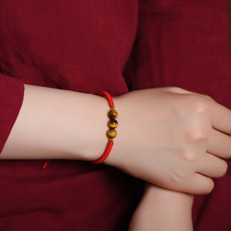 Wear FengShui Handmade Tiger Eye Bead Luck Protection Rope Bracelet