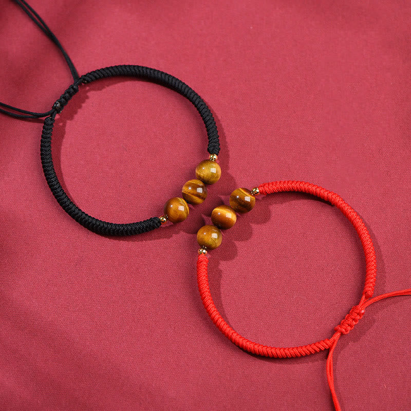 Wear FengShui Handmade Tiger Eye Bead Luck Protection Rope Bracelet