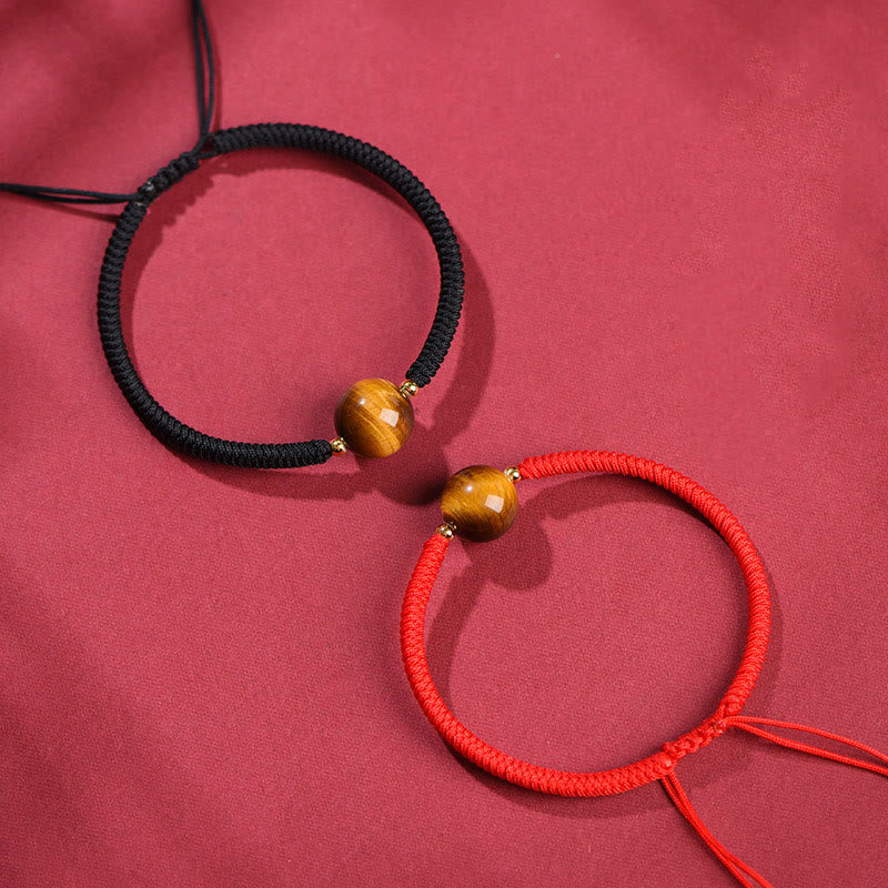 Wear FengShui Handmade Tiger Eye Bead Luck Protection Rope Bracelet