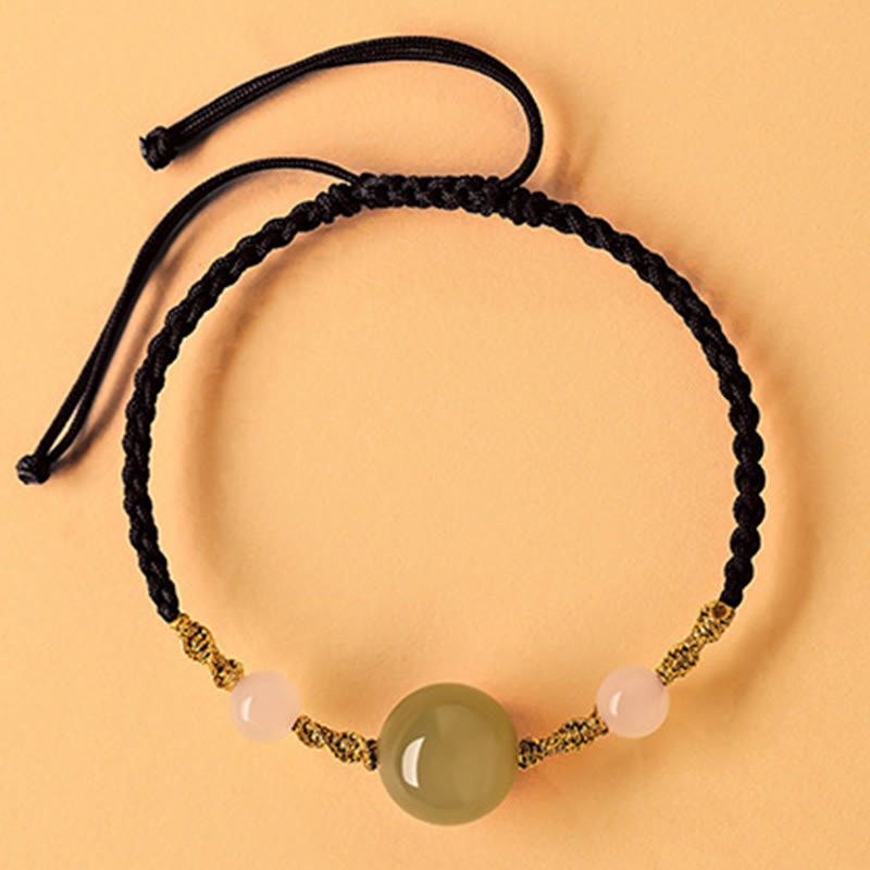 Wear FengShui Hetian Jade Black Onyx Red Agate Bead Luck Braided Bracelet
