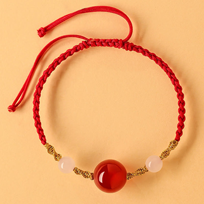 Wear FengShui Hetian Jade Black Onyx Red Agate Bead Luck Braided Bracelet