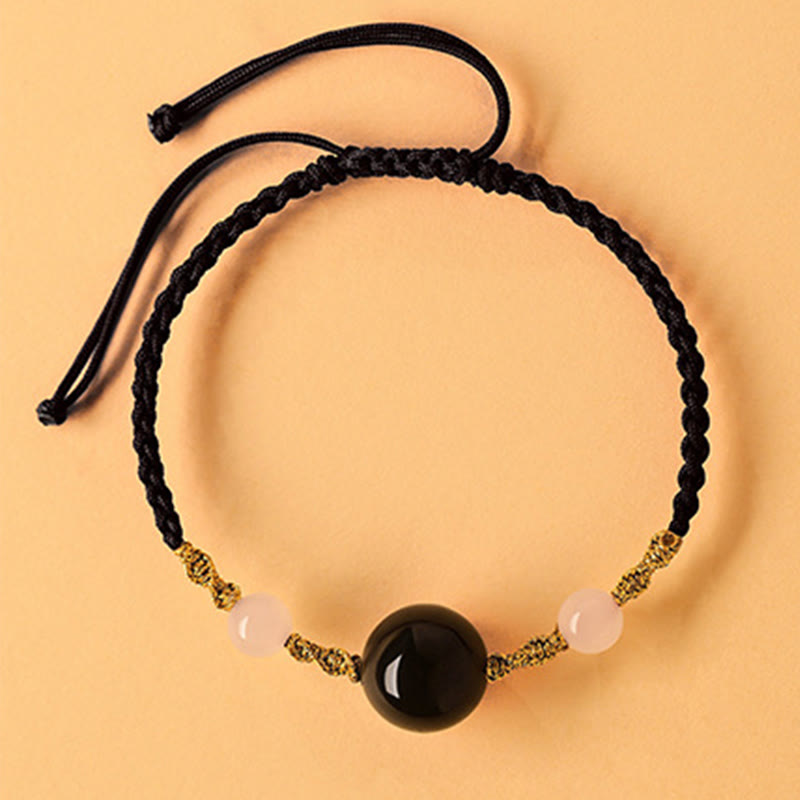Wear FengShui Hetian Jade Black Onyx Red Agate Bead Luck Braided Bracelet