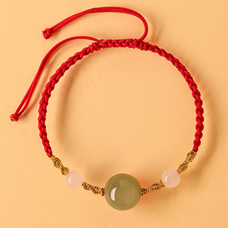 Wear FengShui Hetian Jade Black Onyx Red Agate Bead Luck Braided Bracelet