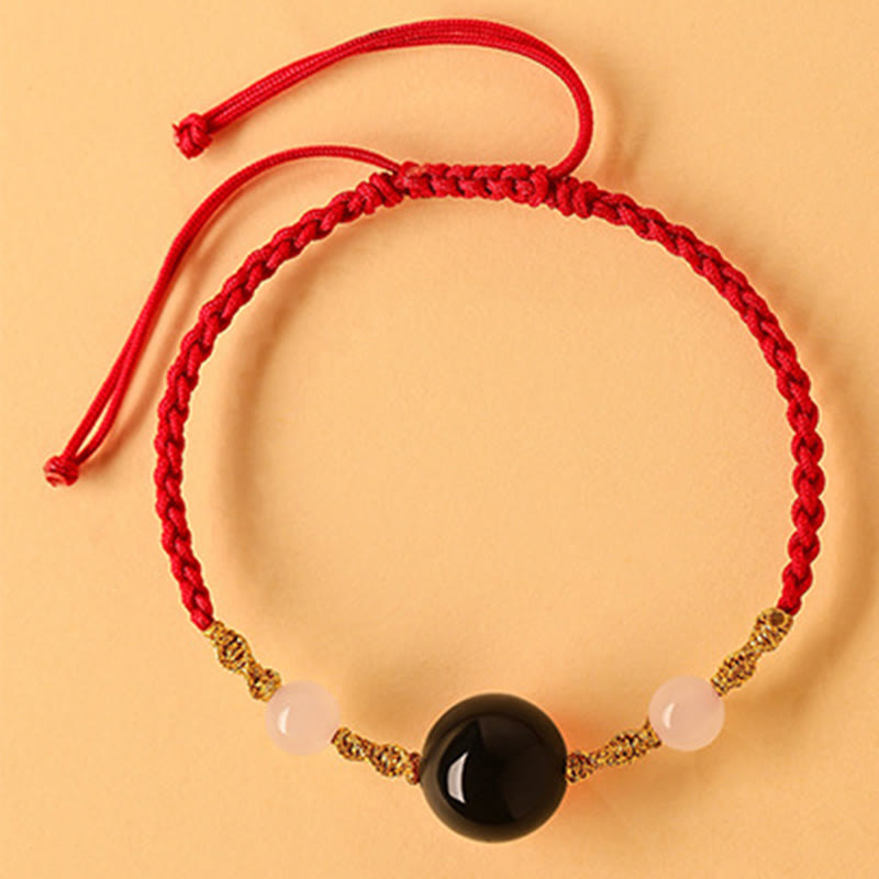 Wear FengShui Hetian Jade Black Onyx Red Agate Bead Luck Braided Bracelet