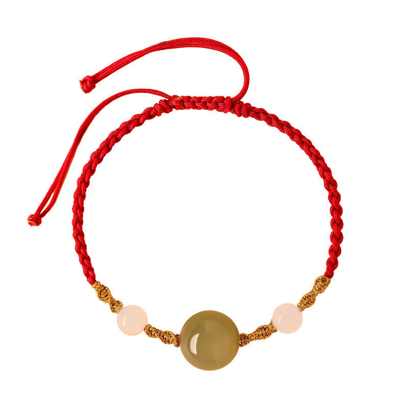 Wear FengShui Hetian Jade Black Onyx Red Agate Bead Luck Braided Bracelet