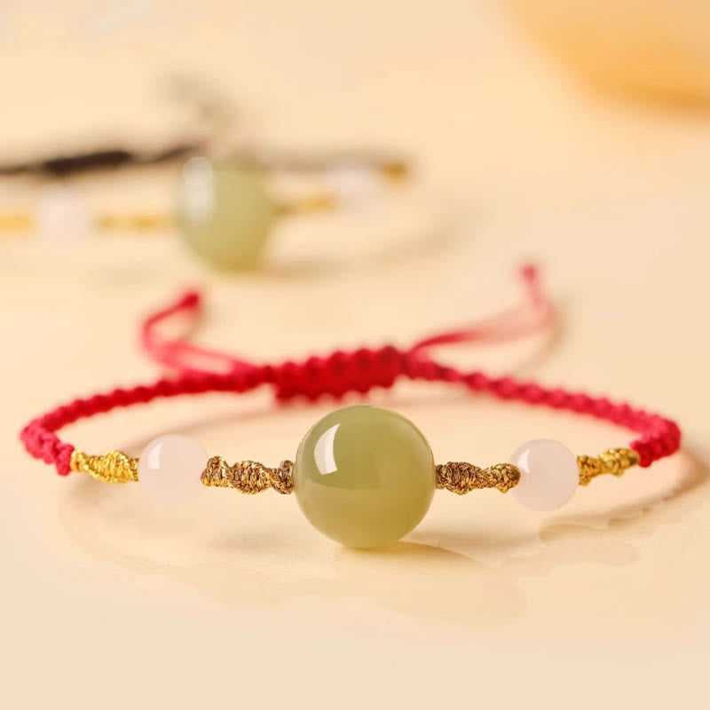 Wear FengShui Hetian Jade Black Onyx Red Agate Bead Luck Braided Bracelet