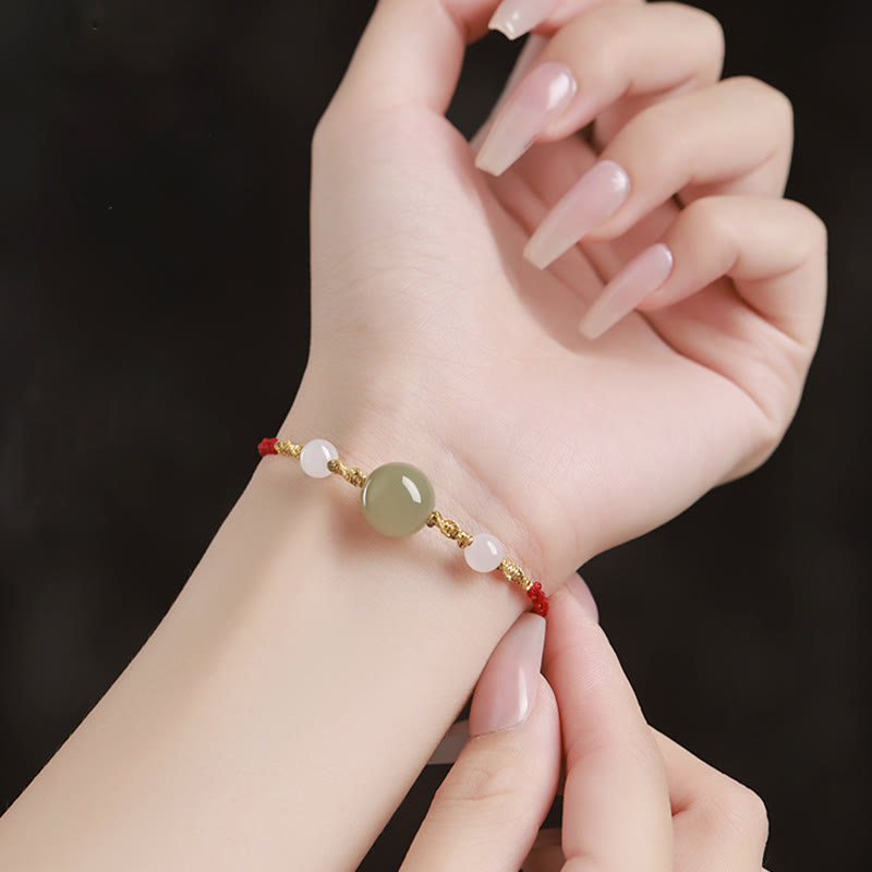 Wear FengShui Hetian Jade Black Onyx Red Agate Bead Luck Braided Bracelet