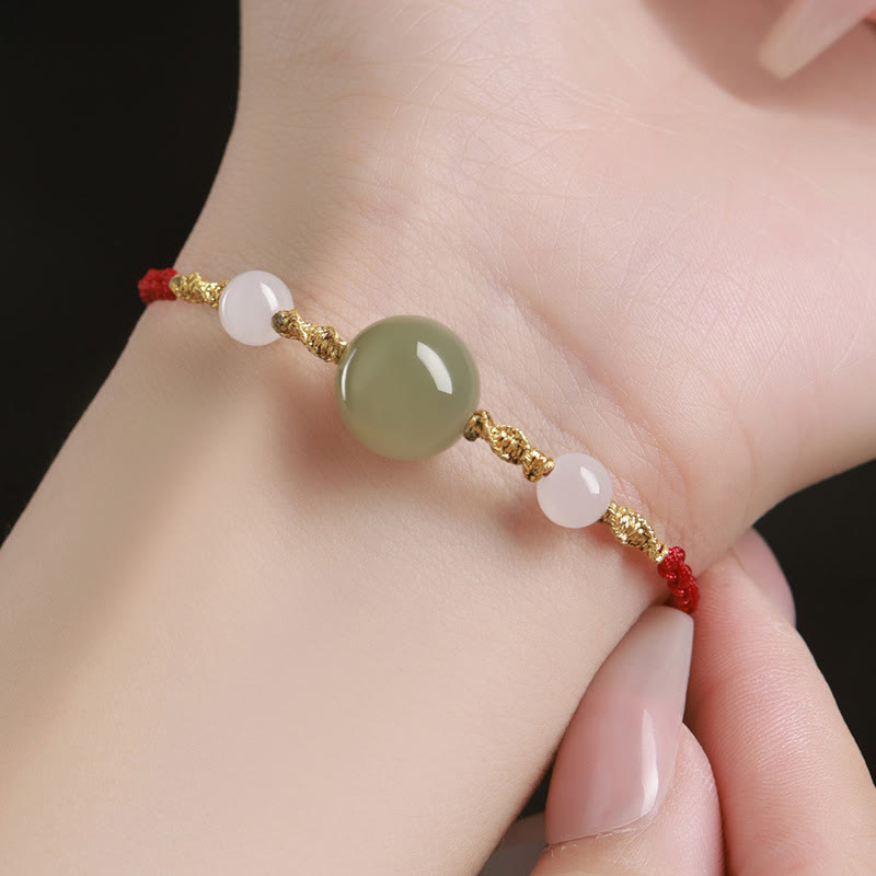 Wear FengShui Hetian Jade Black Onyx Red Agate Bead Luck Braided Bracelet