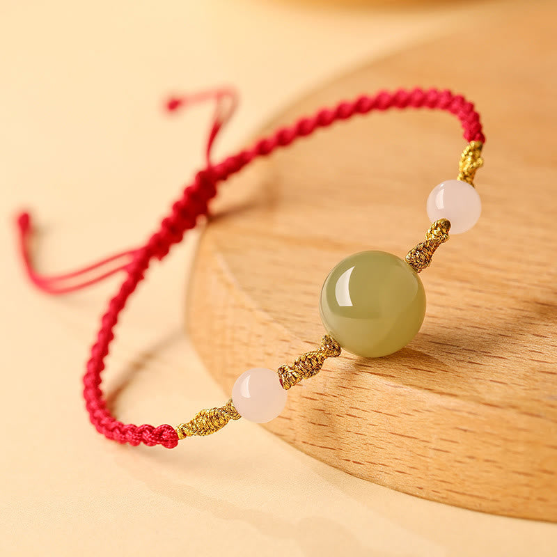 Wear FengShui Hetian Jade Black Onyx Red Agate Bead Luck Braided Bracelet