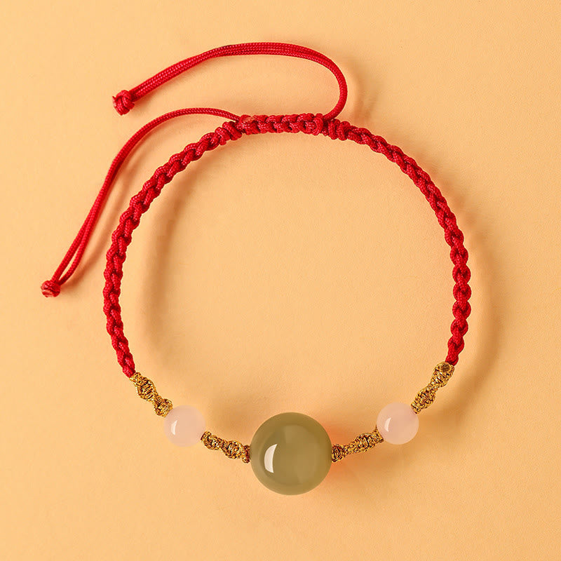 Wear FengShui Hetian Jade Black Onyx Red Agate Bead Luck Braided Bracelet
