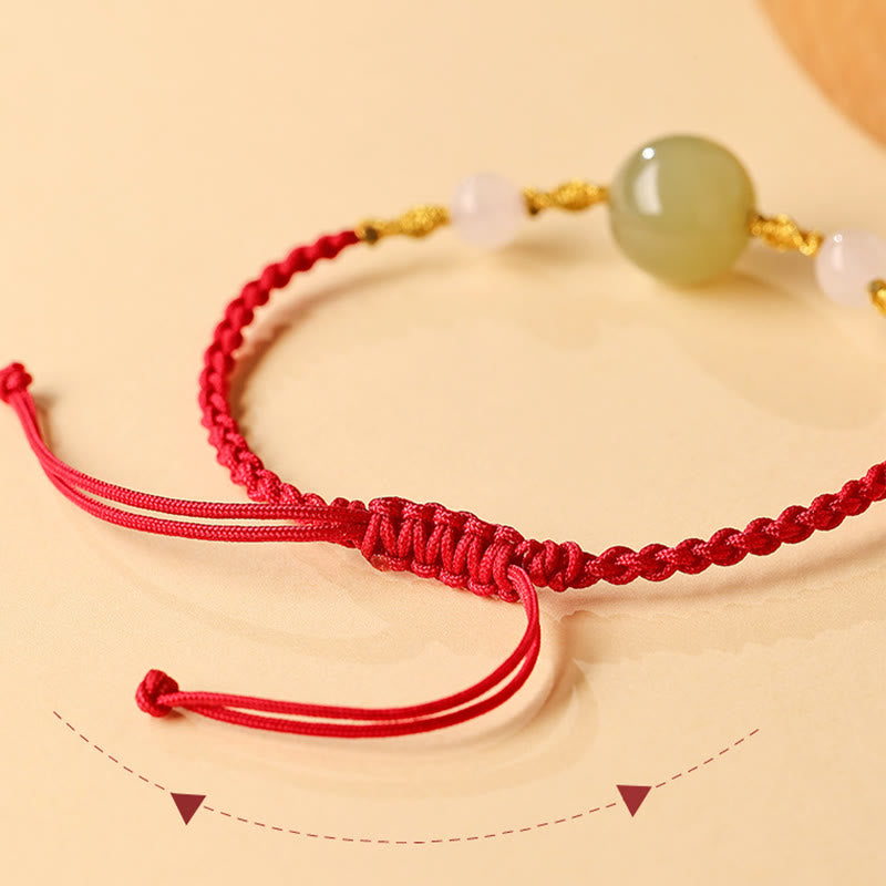 Wear FengShui Hetian Jade Black Onyx Red Agate Bead Luck Braided Bracelet