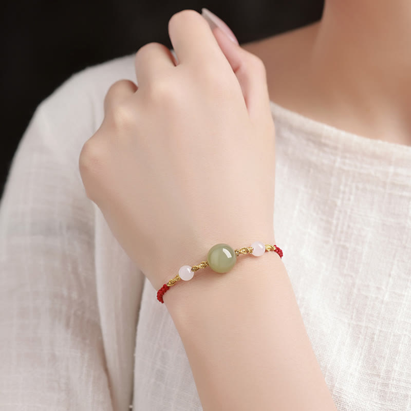 Wear FengShui Hetian Jade Black Onyx Red Agate Bead Luck Braided Bracelet
